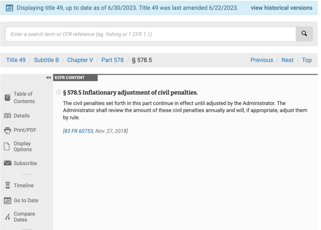 ECFR :: Reader Aids :: Using The ECFR Point-in-Time System