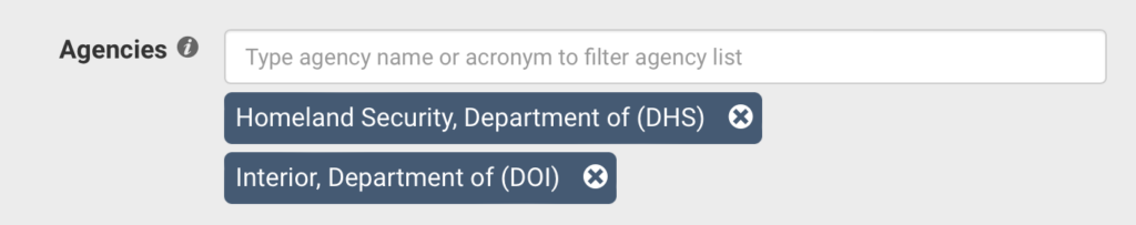 Shows multiple desired agencies selected.
